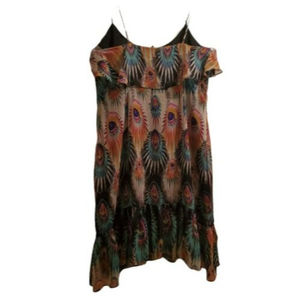 Buffalo David Bitton Women's M Peacock Feathers Spaghetti Strap Boho Sundress